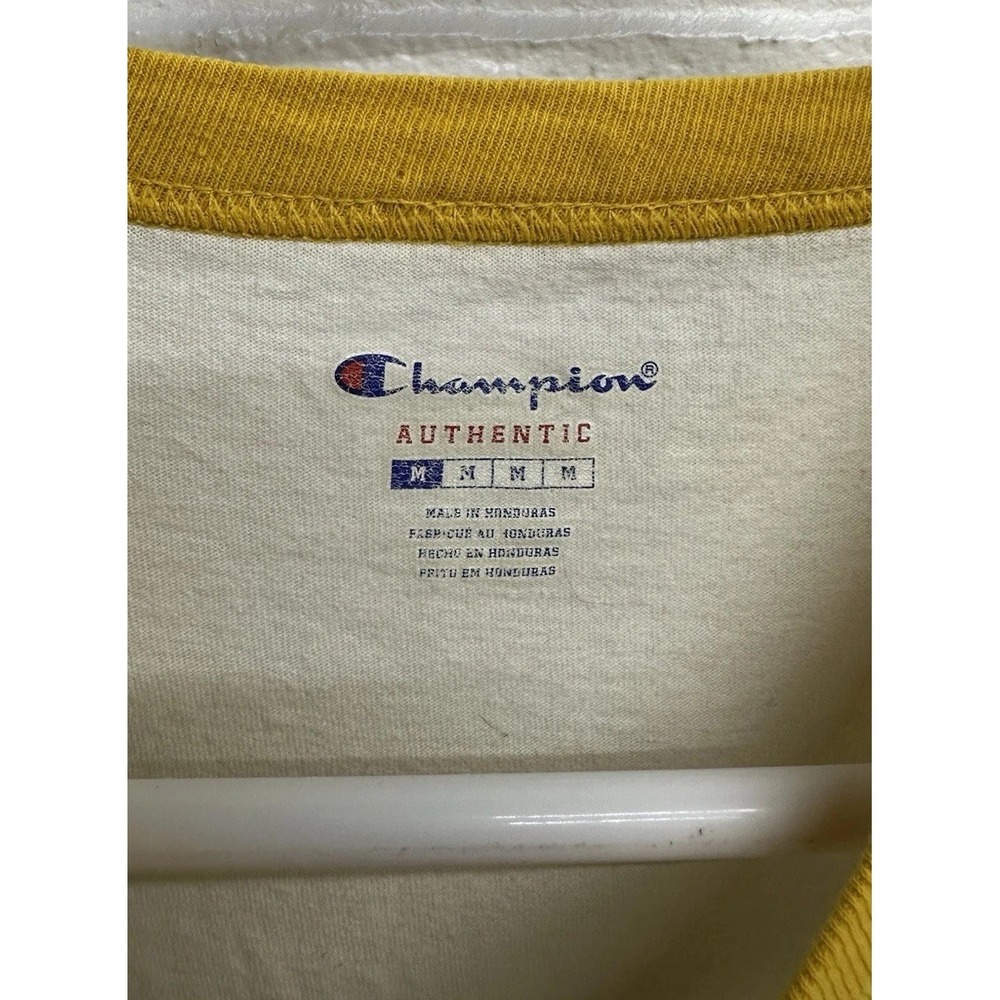 Champion Baseball Tee Yellow White Bleacher Critic Raglan / Men's Medium - Picture 5 of 6